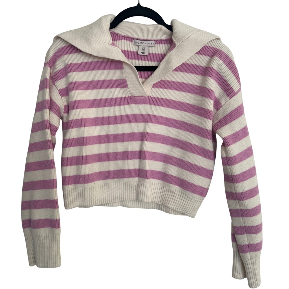 Sincerely Jules Pink & Cream Striped Cropped Sweater Size